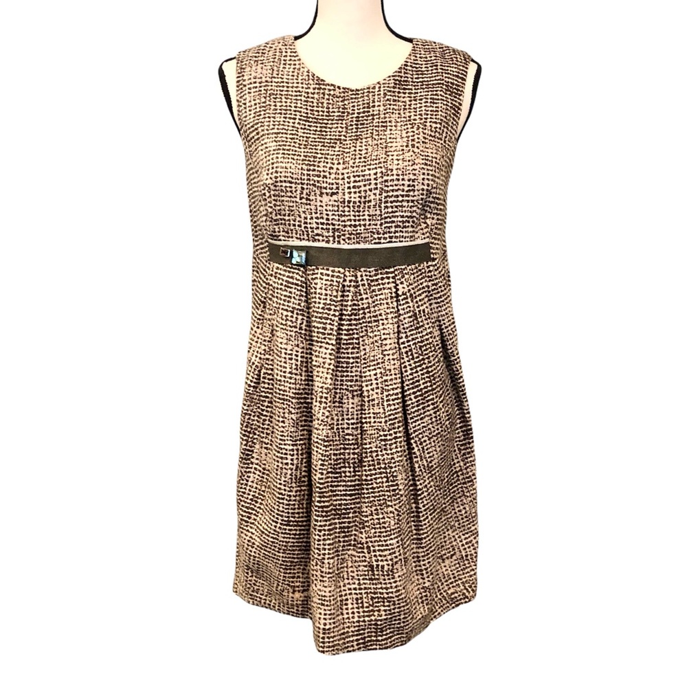 ‘S MAX MARA BROWN & BEIGE ABSTRACT CHECK SLEEVELESS TANK DRESS